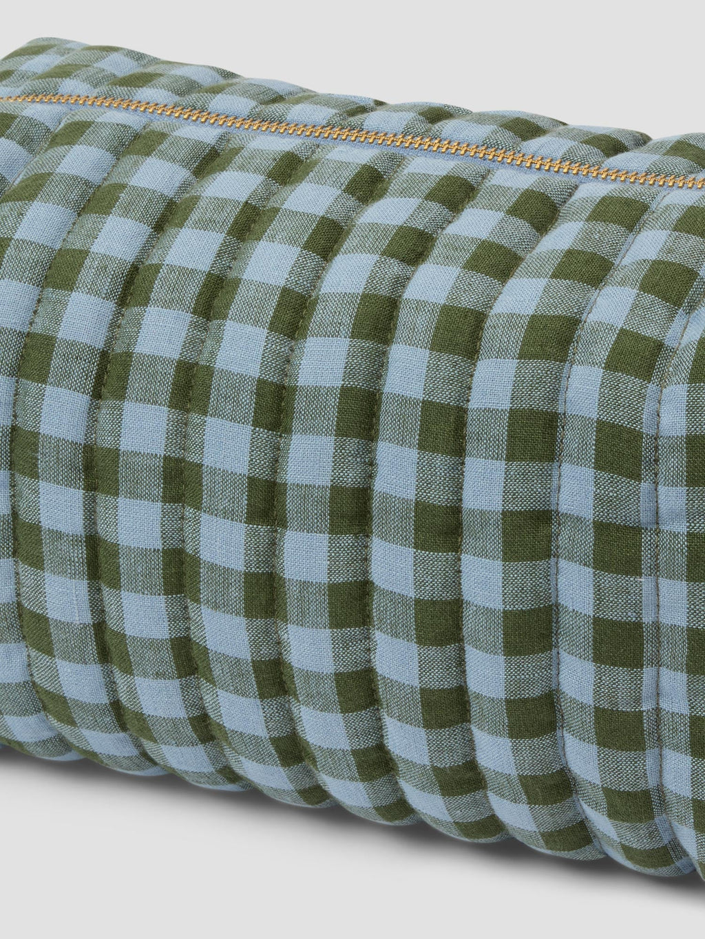 Fern Green & Dusk Blue Colour Drenched Gingham Linen Blend Wash Bag
