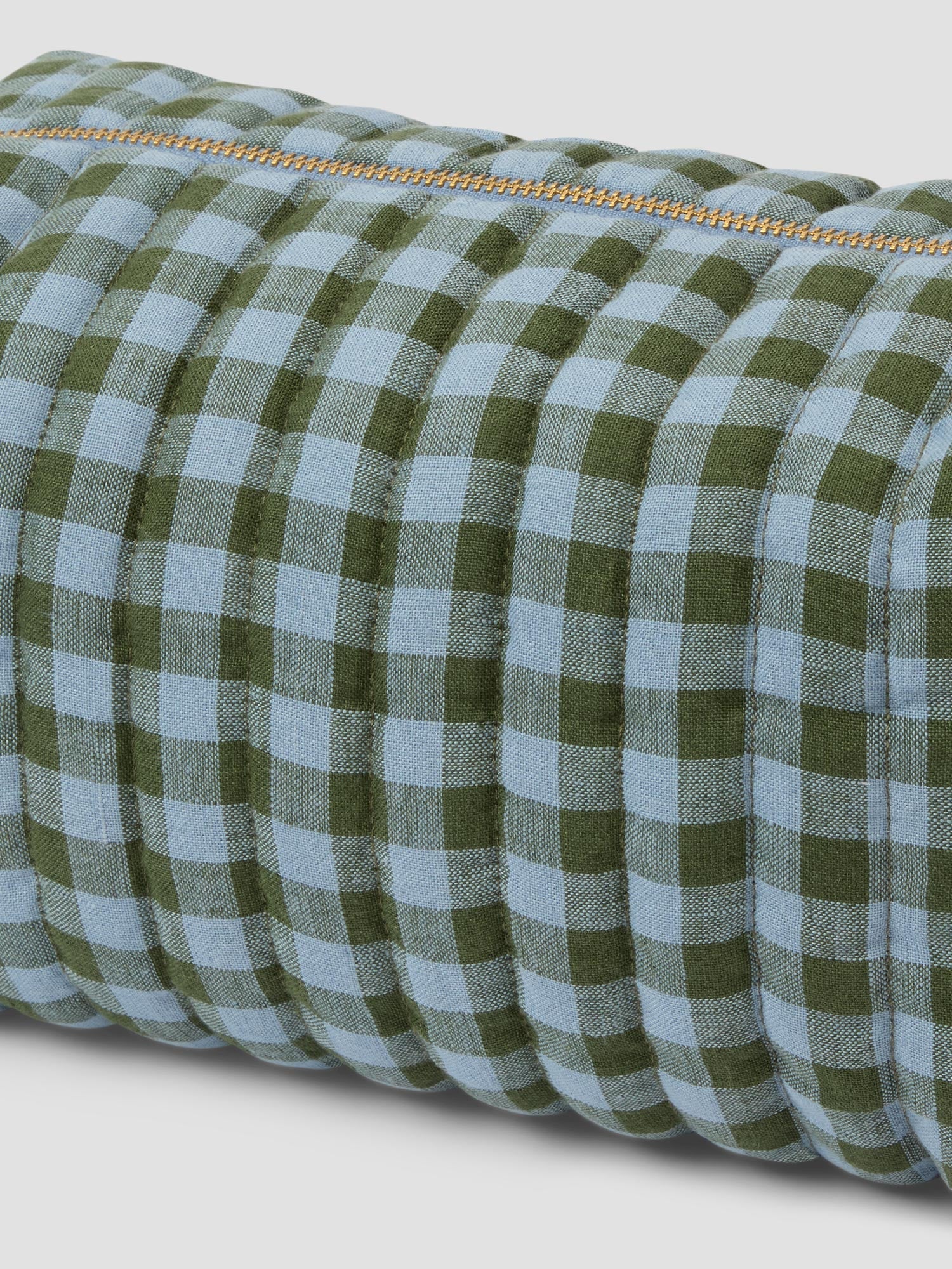Fern Green & Dusk Blue Colour Drenched Gingham Linen Blend Wash Bag