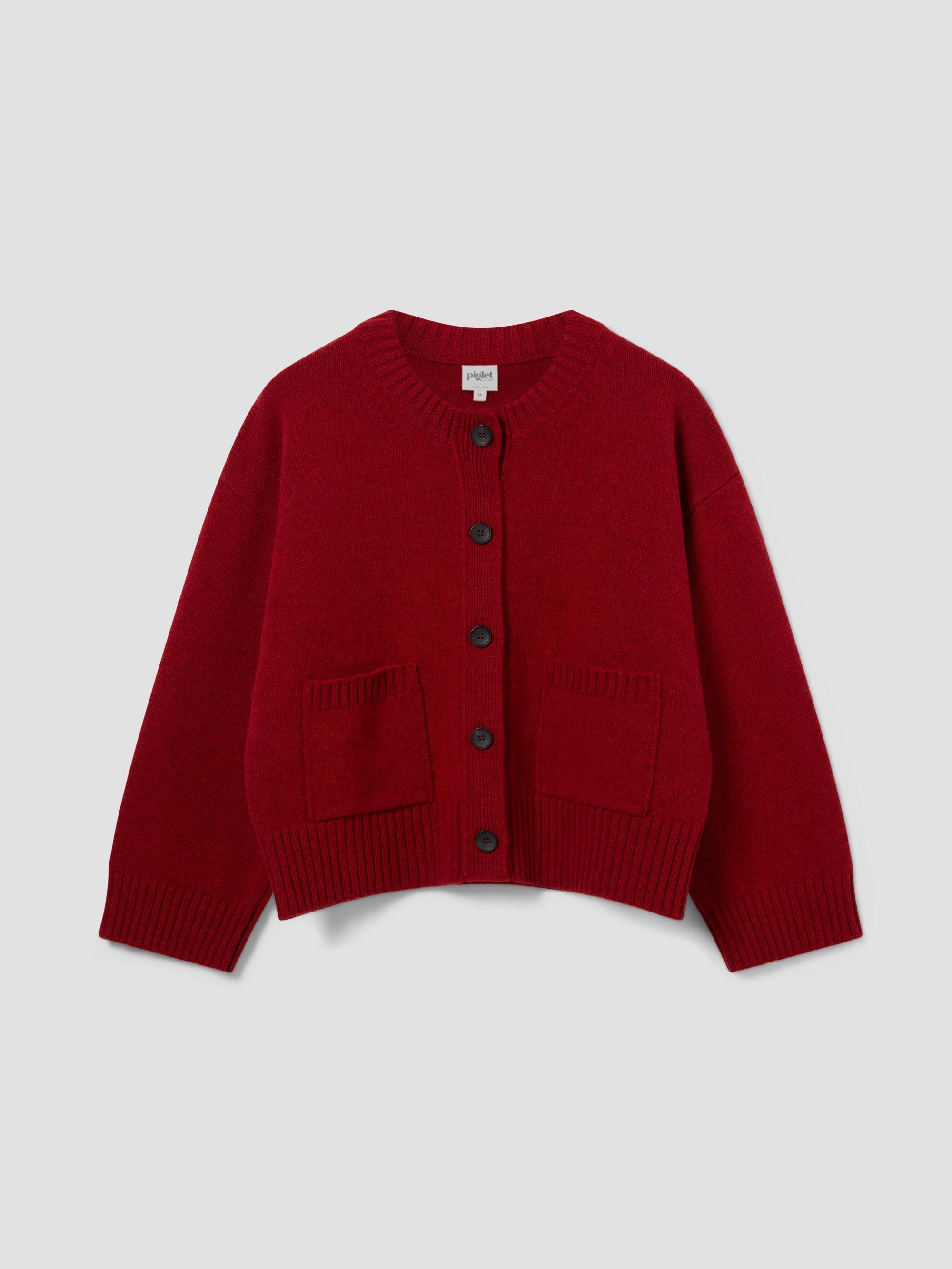 Red Crew Neck Wool Cardigan