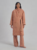 Sandstone Red Pembroke Stripe Linen Blend Housecoat