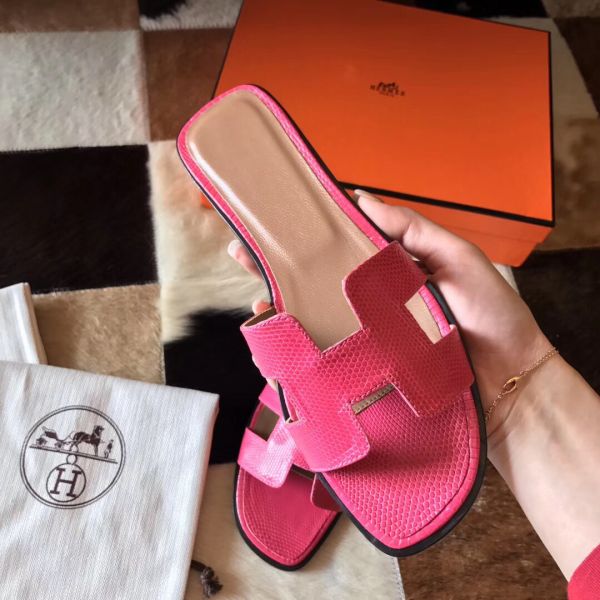 HERM Oran Sandals In Rose Red Lizard Leather